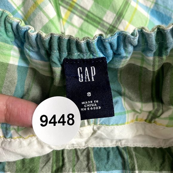 Y2K 2000s Vintage Gap Shift Dress 8 M Medium Green Blue Plaid Strapless Summer - Picture 12 of 12